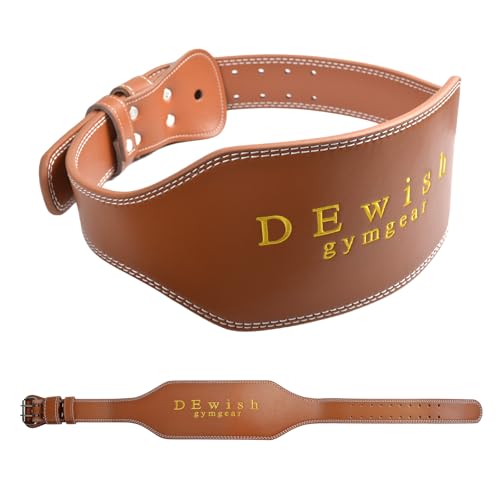 Leather Weightlifting Belt, 10 Adjustable Holes, 4”Width, Double Prong Power Belt for Gym Bodybuilding, weightlifting, powerlifting, squats and deadlifts - color: 6-Inch Brown, size: 41"-44"