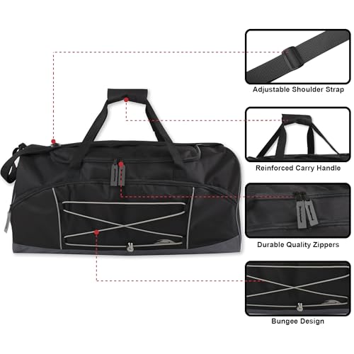 60 Liter, 26 Inch Duffle Bag – Heavy Duty Extra Large Sports Gym Equipment Travel Duffel Bag for Men and Women (Black) - color: Black