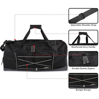 60 Liter, 26 Inch Duffle Bag – Heavy Duty Extra Large Sports Gym Equipment Travel Duffel Bag for Men and Women (Black) - color: Black