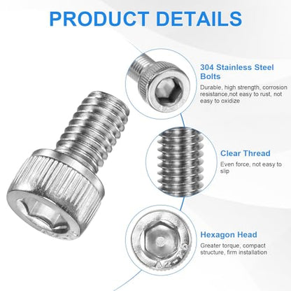 M METERXITY 20-Pack M6 x 10mm Socket Head Cap Screws, 304 Stainless Steel Hex Machine Bolts, Allen Socket Drive Screw with Hex Wrench for Repair/DIY, Fully Threaded Fasteners Kit [Silver] - size: M6 x 10mm