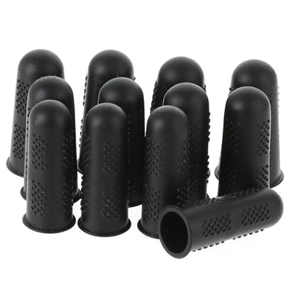 Silicone Finger Protectors, 12Pcs 3 Sizes Rubber Fingers Tips Finger Covers Thumb Finger Guard Sleeves Thimbles Cots Protectors for Hand Sewing, Hot Melt Glue, Embroidery, Cutting, Ironing (Black)