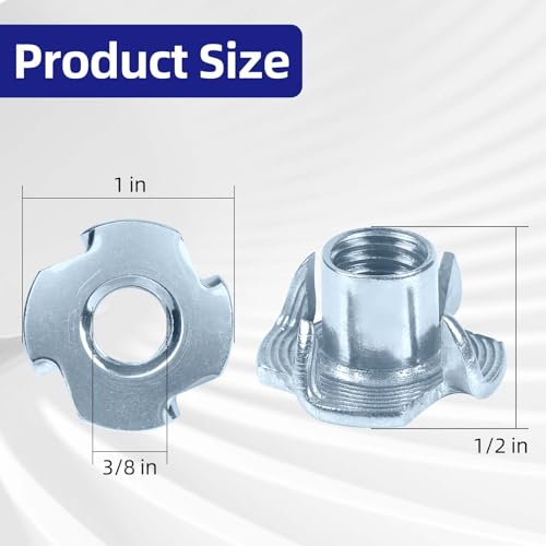 3/8"-16 T-Nuts zinc Plated Steel, 4-Pronged Tee Nut for Wood, Rock Climbing Holds, Furniture, 50 PCS - color: Zinc Coated Steel, size: 3/8"-16