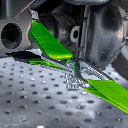 VULCAN Car Tie Down Axle Strap with Wear Pad - 2 Inch x 22 Inch - 4 Pack - High-Viz - 3,300 Pound Safe Working Load - size: 2" x 22" Hi Viz Green (4 Pack)