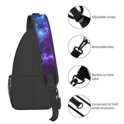 Galaxy Crossbody Sling Bags for Women Men Blue and Purple Galaxy with a Planet and a Moon Space Background Travel Sling Backpack Casual Shoulder Bag Universe Theme Gym Sports Hiking Daypack - color: Blue Purple