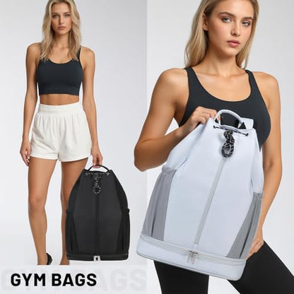 mygreen Gym Drawstring Backpack with Shoe Compartment – Waterproof Sports Bag, Lightweight & Breathable for Gym, Travel, Yoga | Large Capacity, Foldable Design Dark Grey - color: Dark Grey