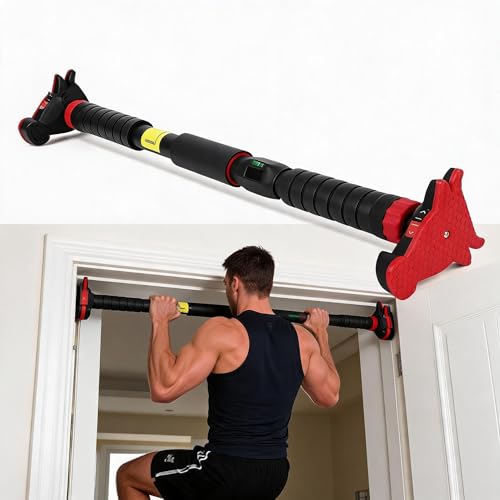 Pull Up Bar for Doorway,Adjustable Chin Up Bar for with Level Meter | 440 LBS Max Load,No Screws Needed - color: Red 3