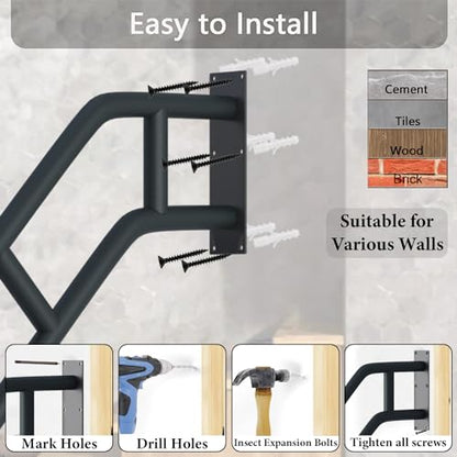 Upgraded Stair Handrails for 1-3 Steps, Handrails for Outdoor Steps | Wall Mount Handrail for Outdoor Grab Bar Frossvt, 27'' Garage, Porch, Garden 1 to 3 Steps Stairs Black - size: 27 inch, style: Bent Black 1 Pack
