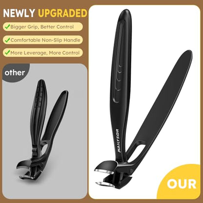Long Handled Toenail Clippers for Seniors, Nail Clippers for Elderly with Angled Head, Wide Opening Heavy Duty Clippers for Thick Toenails, Ergonomic Handle with Catcher