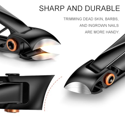 Diagonal Nail Clippers with Large Opening, Stainless Steel, Double-Sided Curved Blade, for Thick Toenails and Nail Groove - color: Dark Black