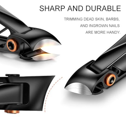Diagonal Nail Clippers with Large Opening, Stainless Steel, Double-Sided Curved Blade, for Thick Toenails and Nail Groove - color: Dark Black