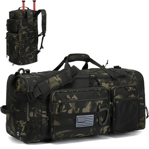 TUGUAN Large Baseball Softball Duffle Bag, 3 in 1 Baseball Equipment Duffel Backpack for Adult Youth, 65L Bat Bag with Shoes Compartment - 2 Bat Sleeves Fence Hook Hidden Dual Straps - color: Camo