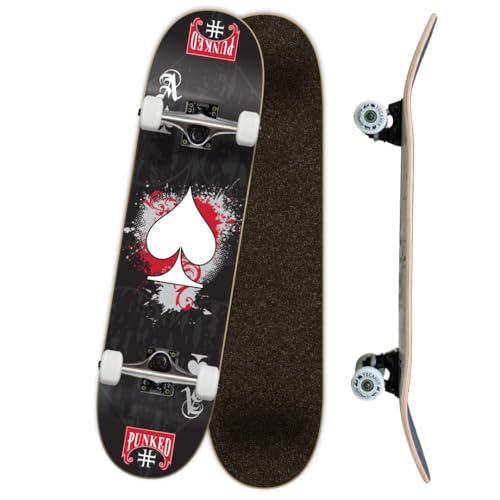 Yocaher Poker Series Pro Complete Skateboard 7.75” x 31” – Double Kick Concave Deck, ABEC-9 Bearings, 54mm Wheels, Aluminum Alloy Trucks, BlackWidow Grip Tape – Trick Skateboard for Beginners & Teens - color: Ace of Spades Black