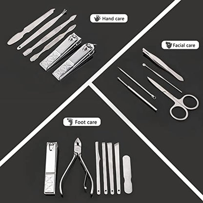 Nail Clippers Set Men Personal Care Tools Accessories Professional Manicure Pedicure Kit with Travel Case Nail Grooming Kit Gifts for Men Women Father Mother - color: Black-18pcs