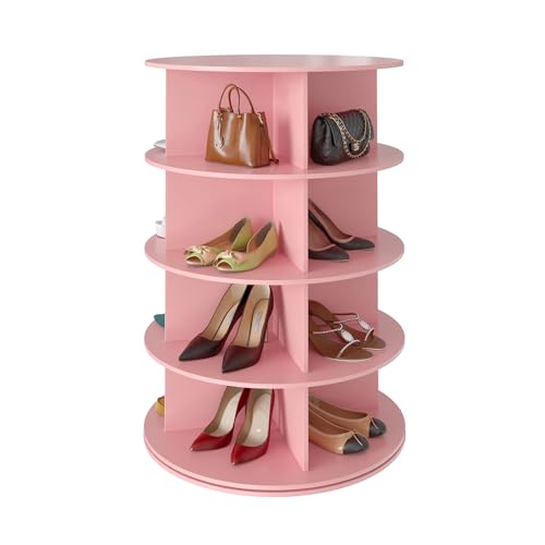 SpaceAid 4 Tier Rotating Shoe Rack Tower, Spinning Shoe Display Lazy Susan, Revolving 360 Shoe Rack Storage Round Carousel, Vertical Handbag Rotate Shoes Closet Organization (4-Tier Pink) - color: Pink, size: 4 Tier (23.2"W x 36.5"H)