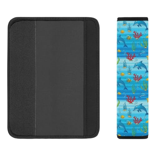 2 Pack Blue Dolphin Pattern Car Seat Straps Shoulder Pads Universal Fit Neck Strap Covers for Adults and Children, All Vehicles, Pressure Relief