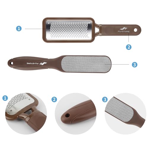 Fu Store 2 Pack Foot Files Callus Remover Stainless Steel Foot Rasp and Dual Sided Feet File Professional Scrubber Pedicure Tools Premium for Feet Care Remove Hard Skin, Brown - color: Brown