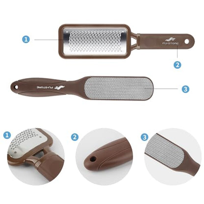 Fu Store 2 Pack Foot Files Callus Remover Stainless Steel Foot Rasp and Dual Sided Feet File Professional Scrubber Pedicure Tools Premium for Feet Care Remove Hard Skin, Brown - color: Brown