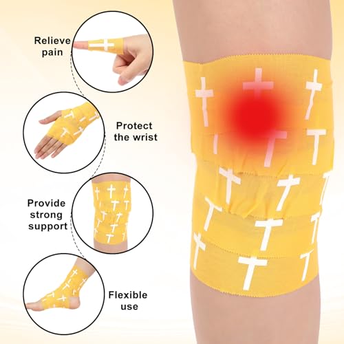 MiniInflat 2 Pcs Christian Cross Athletic Tape Sports Tape 2in x 23ft Religion Jesus Wrist Wrap for Soccer Football Baseball, Gift for Graduation Teacher Nurses Week Pentecost(Yellow,Crosses) - color: Yellow, style: Cross