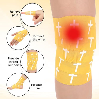 MiniInflat 2 Pcs Christian Cross Athletic Tape Sports Tape 2in x 23ft Religion Jesus Wrist Wrap for Soccer Football Baseball, Gift for Graduation Teacher Nurses Week Pentecost(Yellow,Crosses) - color: Yellow, style: Cross