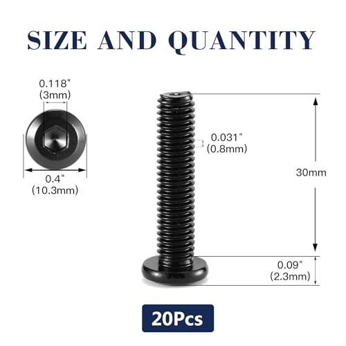 M5 x 30mm 20Pcs Flat Head Hex Socket Cap Screws Bolts, 304 Stainless Steel 18-8, Full Thread, Black Oxide by SG TZH (with Hex Spanner) - size: M5 x 30mm