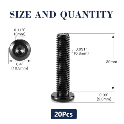 M5 x 30mm 20Pcs Flat Head Hex Socket Cap Screws Bolts, 304 Stainless Steel 18-8, Full Thread, Black Oxide by SG TZH (with Hex Spanner) - size: M5 x 30mm