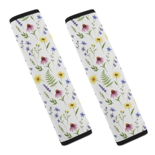 2 Piece Soft Padded Seat Belt Shoulder Pad for Adult Use, All Vehicles, Floral Christian Colorful Flowers Spring Automotive Seat Belt Protector, Easy Install (No Tool) - color: Pattern 387