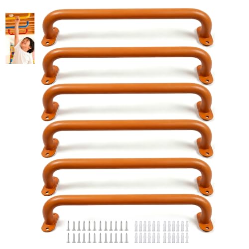 Monkey Bars Indoor Playground Handles 17inch, Heavy Duty Ceiling Grab Bars for Climbing Frames, Wall Ladders, Treehouses and Swing Set Accessories (6-Pack) - color: Orange