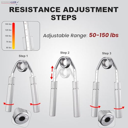 Adjustable Hand Grip Strength Trainer, Full Aluminum Alloy Handle, Grip Strength Adjustable Range 50-150 lbs