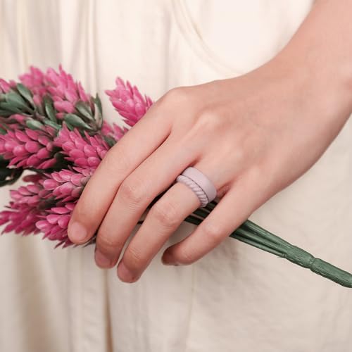 Egnaro Women's Stackable Silicone Rings, 2.5/5.5mm Wide 1.8/2mm Thick Bands | Comfort-Fit Rubber Bands Offer Breathable Flexibility for Nurses, Workouts, Pregnancy, Yoga, Travel, Office, and All-Day Wear - color: SETD4-Royal Black, Bright Peach, Princess