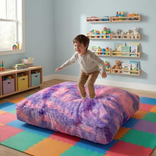 Matini Home Crash Pad - Sensory Pad with Cover Foam Blocks for Kids and Adults, Ideal Gymnastics Equipment to Jump, Play or Relax - Tie Dye 48" X 48" - color: Tie Dye, size: 48" X 48"