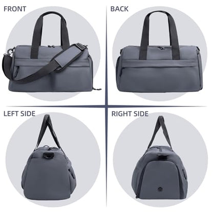 Small Gym Bag for Men Women - 17" Waterproof Duffel Bag with Shoe Compartment & Wet Pocket, Lightweight Carry On Overnight Weekender for Air Travel, Sports Workout Fitness Duffel