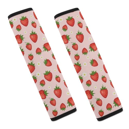 2PCS Strawberry Fruit Pattern Cute Pink Car Seat Straps Shoulder Pads Soft Padded Seat Belt Cushion for Adult Use, Car Seats Pushchair Strollers High Chair Pushchair, Anti-Slip Pad - color: Pattern 413
