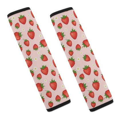 2PCS Strawberry Fruit Pattern Cute Pink Car Seat Straps Shoulder Pads Soft Padded Seat Belt Cushion for Adult Use, Car Seats Pushchair Strollers High Chair Pushchair, Anti-Slip Pad - color: Pattern 413