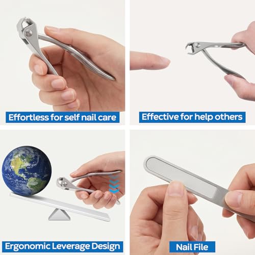 Large Opening Nail Clippers Set, 2 Pcs-Stainless Steel Thick Toenail Clippers with Nail File, Heavy Duty Toenail Clipper, Long Handled Fingernail Cutter, Manicure, Pedicure, Gift for Seniors (Silver) - size: 2Pcs Nail Clippers Set-silver