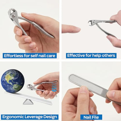 Large Opening Nail Clippers Set, 2 Pcs-Stainless Steel Thick Toenail Clippers with Nail File, Heavy Duty Toenail Clipper, Long Handled Fingernail Cutter, Manicure, Pedicure, Gift for Seniors (Silver) - size: 2Pcs Nail Clippers Set-silver