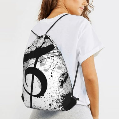 Music Note Drawstring Backpack String Bag Gym Sackpack Lightweight Waterproof Sport Bag for Women Men - color: Music Note