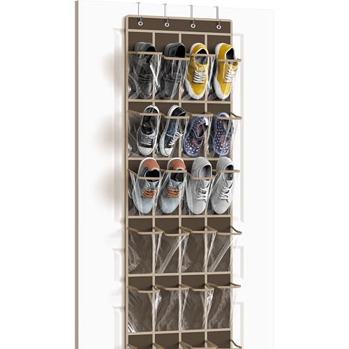 Simple Houseware 24 Pockets Clear Over the Door Shoe Organizer, Brown | 64" x 19", 4 Durable Metal Hooks, 4.3" x 9.5" Pocket Size, Multipurpose - color: Brown, size: Large Pockets