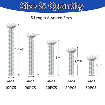 120 pcs Wall Plate Screws, White Outlet Screws 6-32 Thread Light Electrical Cover Panel Switch Plate Screws 5 Length Sizes (3/8", 9/16", 3/4", 1", 1.2") - color: White, size: 3/8", 9/16", 3/4", 1", 1.2"