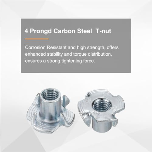 HARFINGTON M6x11mm T-Nuts 4 Pronged Tee Nut 0.69" x 0.43" Fully Thread Carbon Steel Inserts for Wood, Rock Climbing Holds, Cabinetry, Furniture 50pcs - size: M6x11mm
