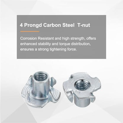 HARFINGTON M6x11mm T-Nuts 4 Pronged Tee Nut 0.69" x 0.43" Fully Thread Carbon Steel Inserts for Wood, Rock Climbing Holds, Cabinetry, Furniture 100pcs - size: M6x11mm, 17.5mm