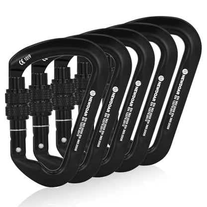 NewDoar CE Certified 30kN-6744lbs Climbing Carabiner Professional, Heavy Duty D Screwgate Clip, for Climbing,Rappelling,Hunting, Rescue - color: Screwgate/Black/5pcs
