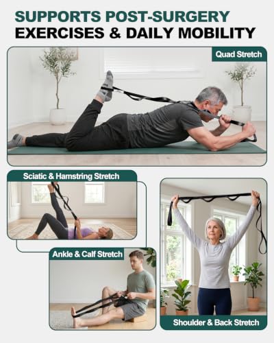 Trideer Non-Elastic Stretching Strap with Loops for Physical Therapy & Rehab, Knee Hip Leg ROM Post-Surgery, Yoga Strap for Stretching, Leg Lifter Strap Mobility Aid, Hamstring Calf Back - color: Black