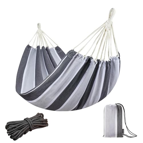 JoyView Brazilian Hammock for Single Preson Portable Hammock with Hanging Ropes & Carry Bag Large 78.8x39.4” for Patio 300LBS Capacity Perfect for Outdoor/Indoor - Grey Stripe - color: Grey Stripe