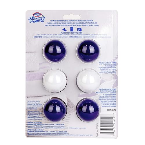 Clorox Fraganzia Deodorizing Balls with Lavender and Eucalyptus Scent, Battery-Free Shoe and Small Space Odor Eliminator with Up to 30 Days of Freshness, 6 Count Pack - size: 6 Count (Pack of 1)