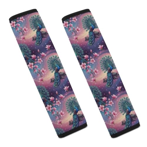 2 Pack Floral Peacock Magnolia Flowers Purple Car Seat Belt Pad Soft Padded Seat Belt Cushion for Child, Stroller Pushchair High Chair, Shock Absorption - color: Pattern 580