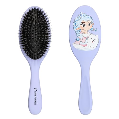EAGLE FORTRESS Boar Bristle Hair Brush for Hair Extensions, Detangling Brush for Women, Men & Kids, Fine or Thin Hair, Wet or Dry, Smooth & Shine - color: Blue