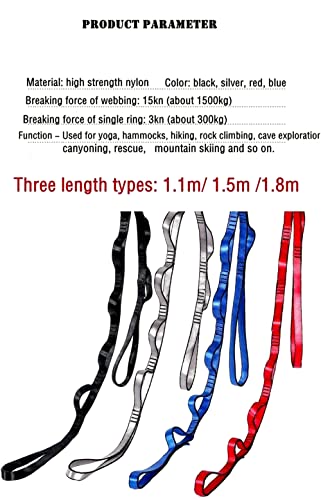 2Pcs 22KN Strong Climbing Strap Daisy Chain Nylon Daisy Chain Adjustable Strap Rope ，Length 110/150/180cmYoga Extend Belt - color: Grey, size: 1.1m