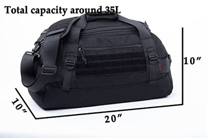 Tactical Duffle Bag MOLLE Gear Bag Carry on Travel Weekend Duffel Bag. Ideal for Hunting, Shooting Range, Law Enforcement, Camping, Travel and Viechle. 35L - color: Black