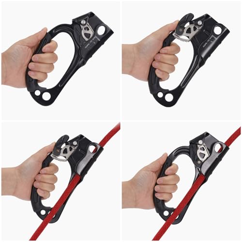Hand Ascender, Rock Climbing Tree Arborist Rappelling Gear Equipment Rope Ascender Rope Clamp for 10~13MM Rope - color: Left Hand-Black