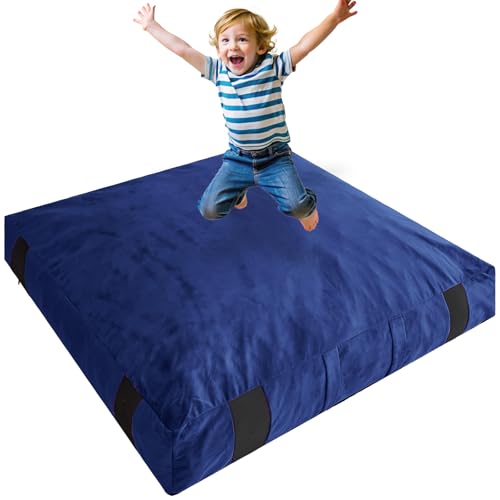 JOYWOO Crash Pad for Kids Sensory Room, 4 x 4 Ft / 5 x 5 Ft Anti-Slip Sensory Crash Mat, Shredded Foam Sensory Crash Pad for Kids Gift, Soft Washable Cover, Gift for Children and Family Fun - color: Navy, size: 5x5 Feet